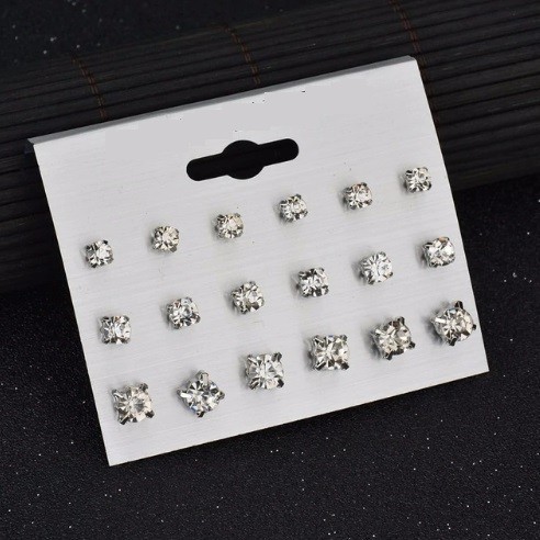 Dames oorbellen, 12 paar, J1135 zilver