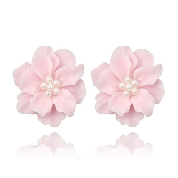 Dames oorbellen bloemen H754 roze