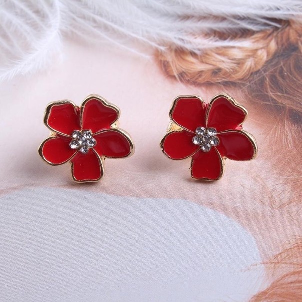 Dames oorbellen bloemen J185 rood