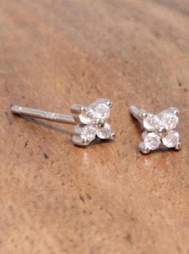 Dames oorbellen, bloemen met zirkonen zilver 3 mm
