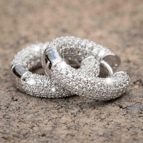Dames oorbellen cirkels met zirkonen zilver