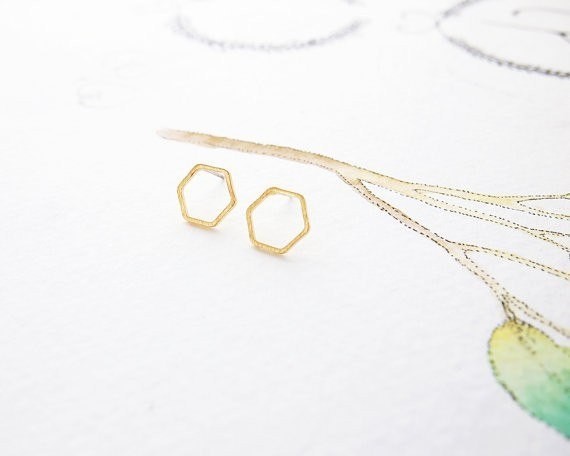 Dames oorbellen hexagon J1137 goud