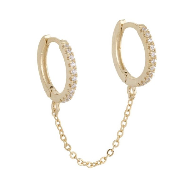 Dames oorbellen met ringen aan een ketting goud