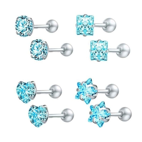 Dames oorstekers 4 paar blauw 6 mm
