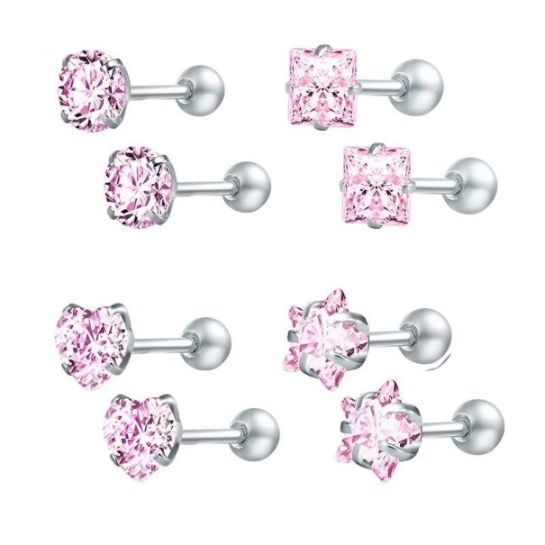 Dames oorstekers 4 paar roze 4 mm