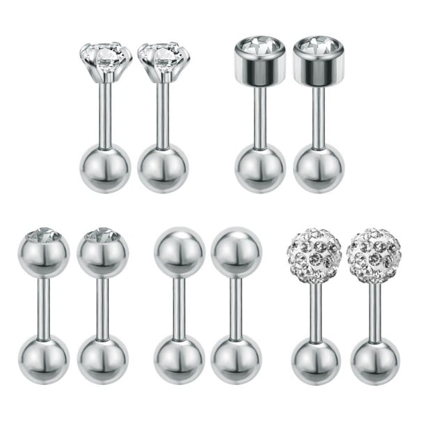 Dames oorstekers 5 paar A3151 zilver
