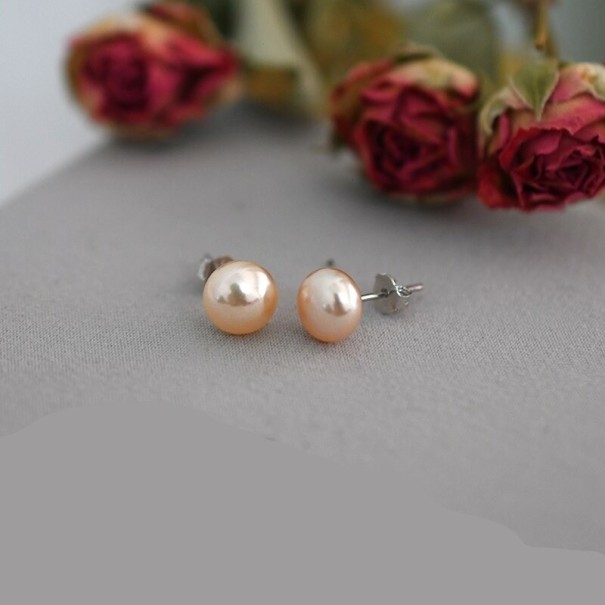 Dames oorstekers met parel G1160 roze 6 mm
