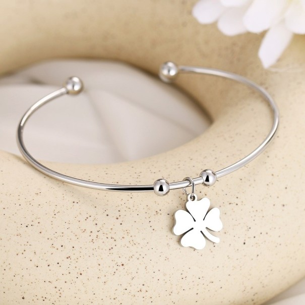 Dames open klavertjevier armband zilver