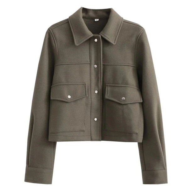 Dames overgangsjas met drukknopen Stijlvolle jas tot de taille met kraag Elegante mantel met zakken Lente- en herfstblazer bruin S