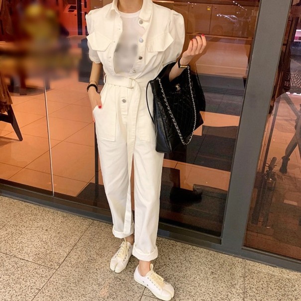 Dames overhemd jumpsuit met strikjes