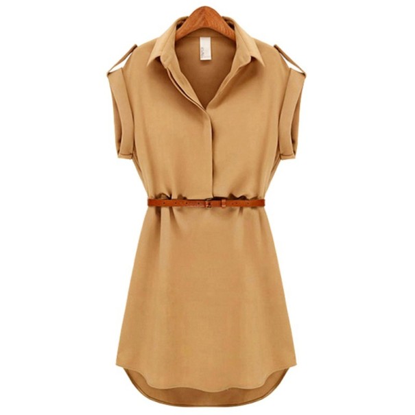 Dames overhemdjurk met riem beige M