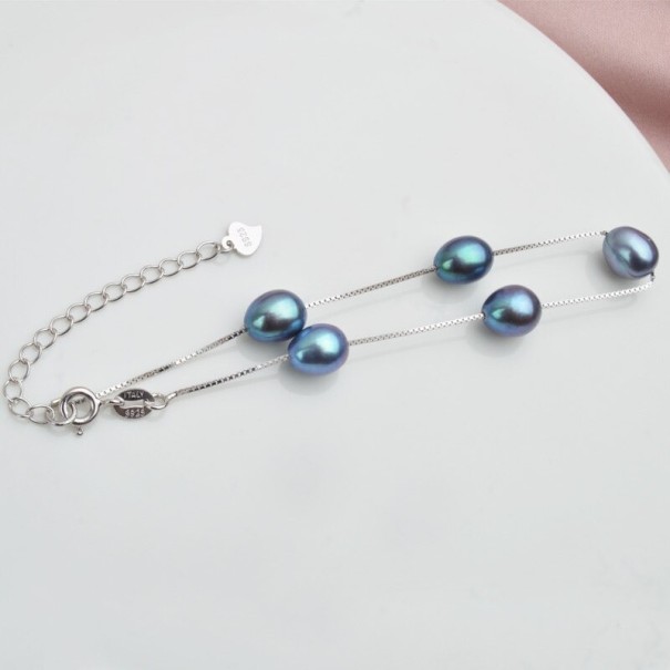 Dames parelarmband P48 blauw 2