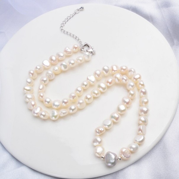 Dames parelketting G487 grijs 40 cm