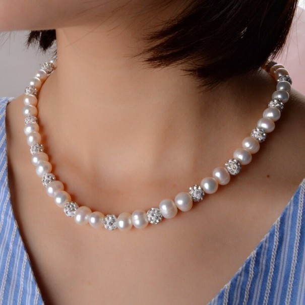 Dames parelketting met strass steentjes 45 cm