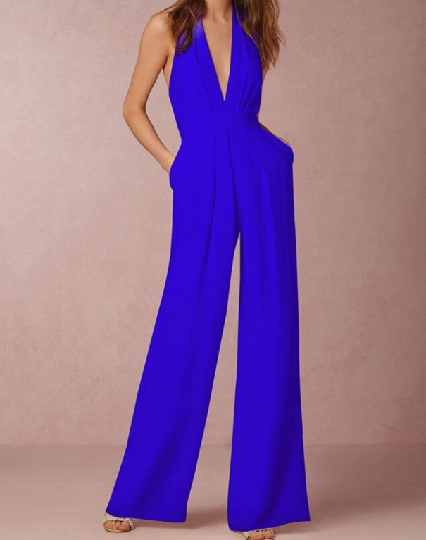 Dames party jumpsuit met open rug A2078 blauw S