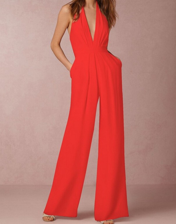 Dames party jumpsuit met open rug A2078 rood S