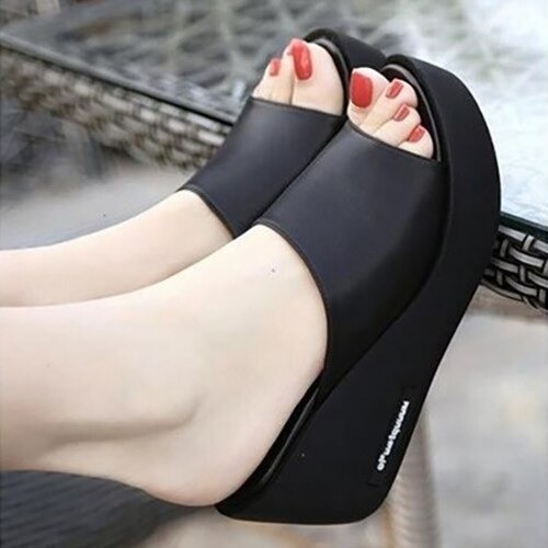 Dames platform pantoffels A2458 zwart 38