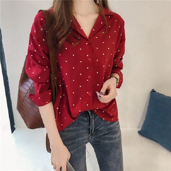 Dames polkadot shirt rood L