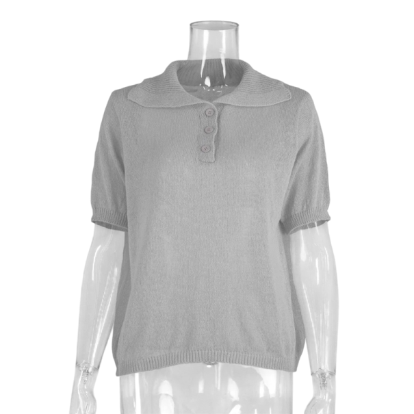 Dames poloshirt met korte mouwen Effen uitvoering V-hals met kraag en knopen Katoen met polyester grijs M