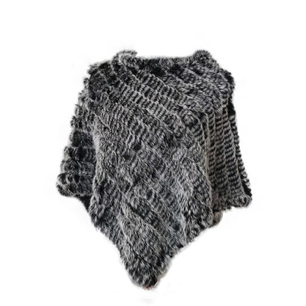Dames poncho van konijnenbont P2257 zwart