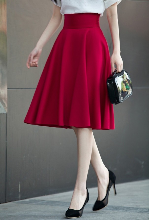 Dames rok met hoge taille A982 wijnrood L