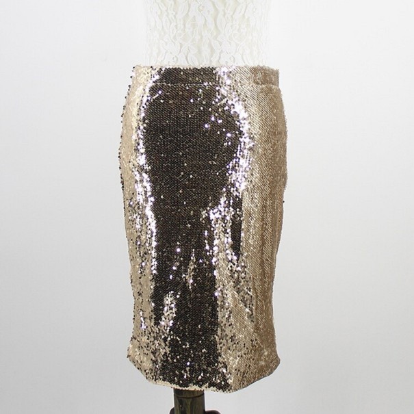 Dames rok met hoge taille en pailletten goud S