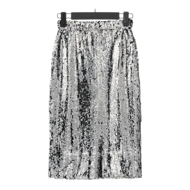 Dames rok met hoge taille en pailletten zilver S