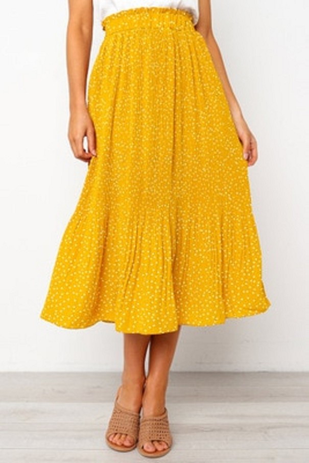 Dames rok met hoge taille en stippen geel M