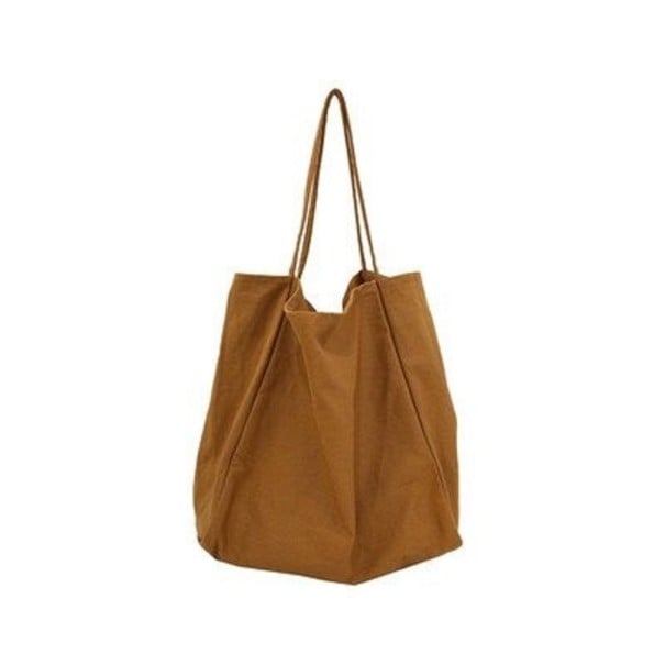 Dames ruime shopper tas van canvas en polyester Zachte vloeiende vorm Twee lange smalle hengsels Afmetingen 37 x 37 x 20 cm Voor boodschappen bruin