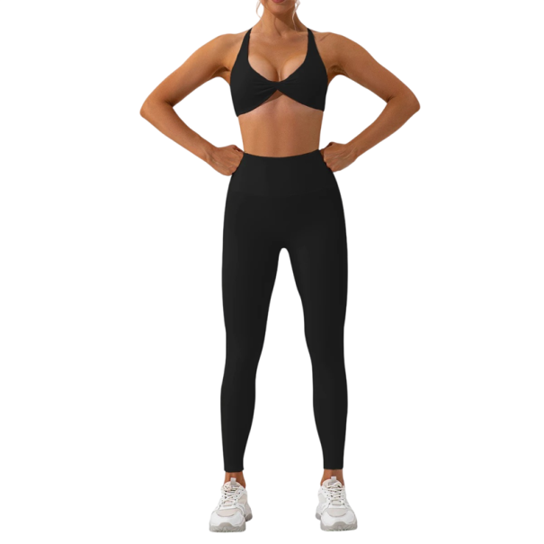 Dames set leggings en sportbeha, effen zwart XS