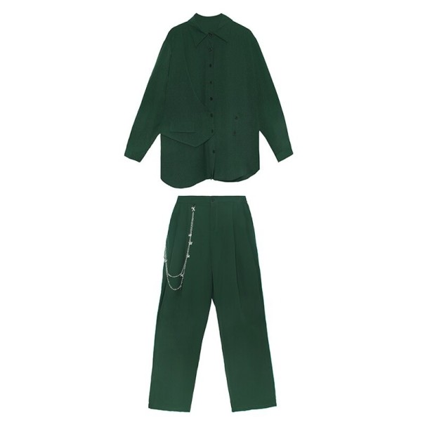 Dames shirt en broek B1075 donkergroen XL