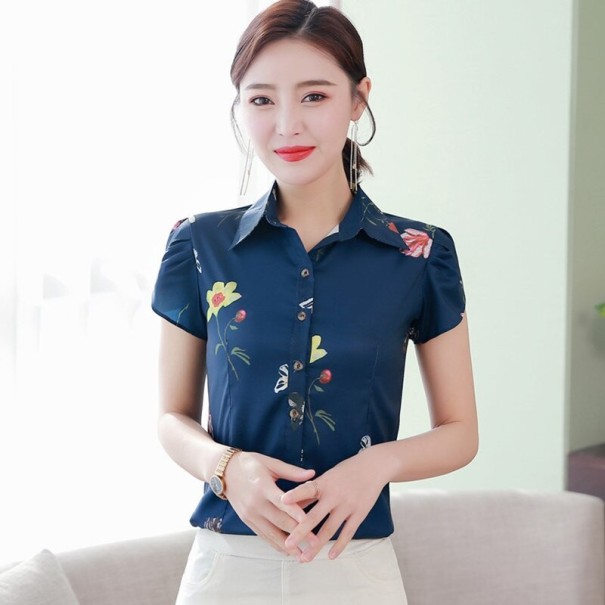 Dames shirt met bloemen Catarina donkerblauw XXL