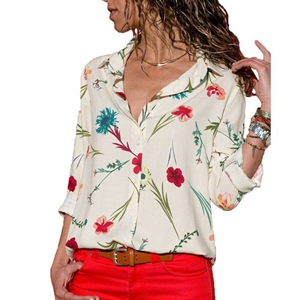 Dames shirt met bloemen crème L