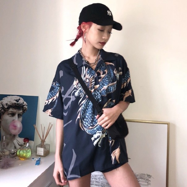 Dames shirt met draak blauw