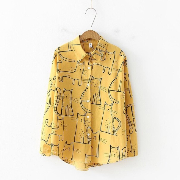 Dames shirt met katten geel M