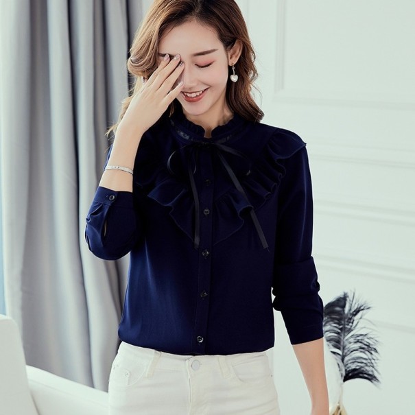 Dames shirt met ruches donkerblauw S