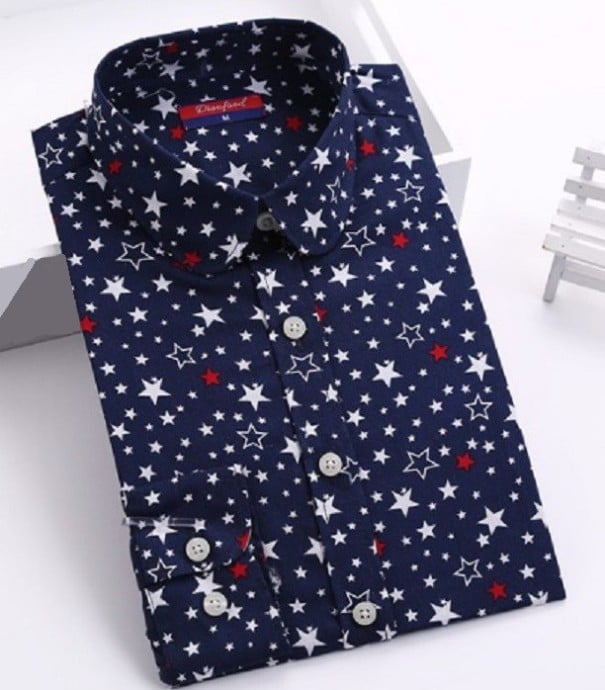 Dames shirt met sterren J1046 donkerblauw M