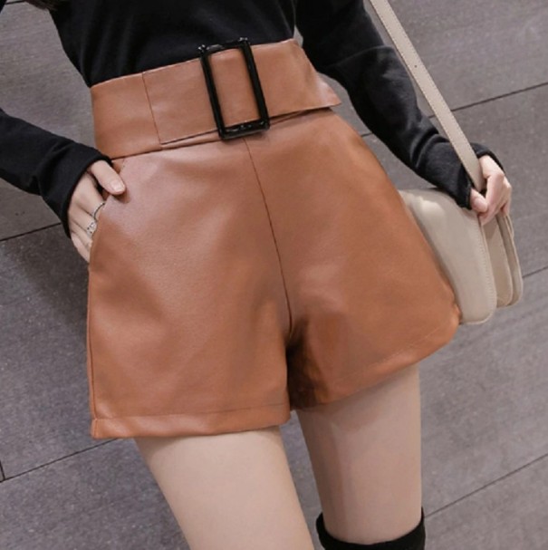 Dames shorts met hoge taille bruin L