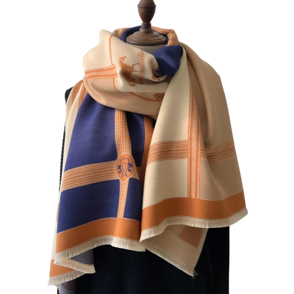 Dames sjaal 185 x 65 cm Polyester sjaal met eenvoudig patroon en franjes Lichtgewicht elegante modeaccessoire Stijlvolle comfortabele sjaal voor dagelijks gebruik blauw