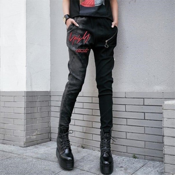 Dames slim broek met rits, zwart M