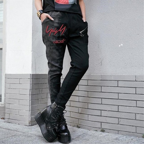 Dames slim broek met rits, zwart