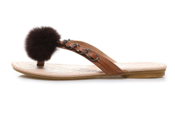 Dames slippers met pompon bruin 38