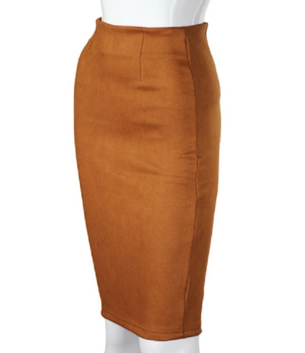Dames smalle rok met rugsplit J3107 lichtbruin XS