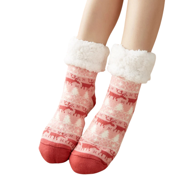 Dames Sokken EU 35-42 Katoen Polyester Warme Zachte Sokken met Kerstmotief van Herten Comfortabele Ademend Elastische Winter Dames Sokken roze