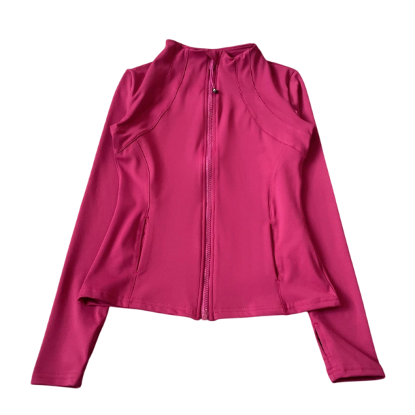Dames sportjack met opstaande kraag Slim-fit Snel drogend ademend materiaal Duimgat Interne mobiele telefoonzak donkerroze M