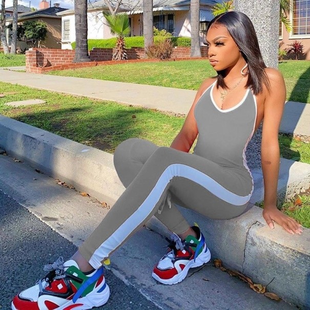 Dames sportjumpsuit met blote rug B844 grijs S