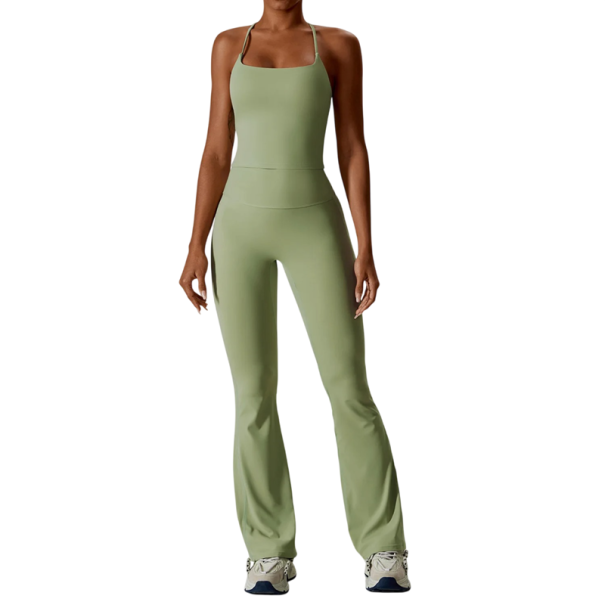 Dames sportoutfit met broek en top, effen, nylon, spandex, comfortabel en stijlvol voor fitness en training groen S