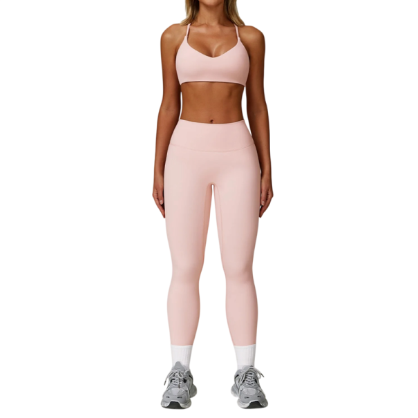 Dames sportoutfit met leggings en sportbeha, effen, nylon, spandex, comfortabel en stijlvol voor fitness en vrije tijd roze M