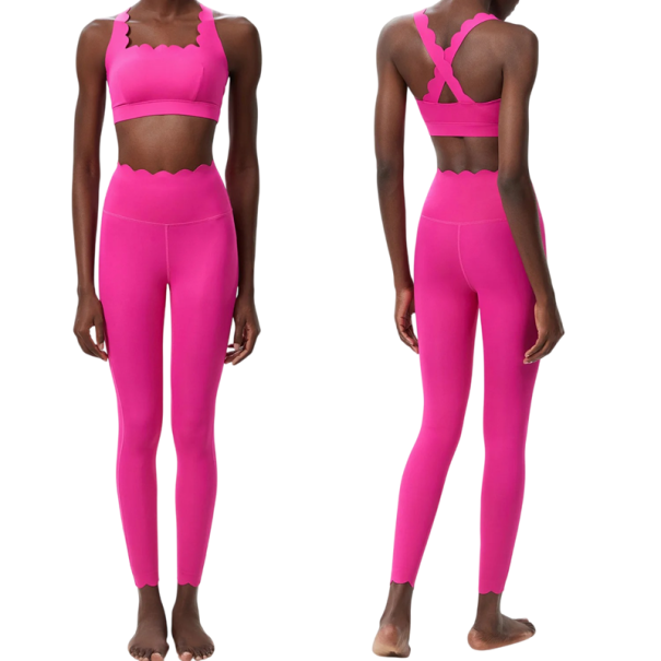 Dames sportoutfit met leggings en sportbeha, effen, nylon, spandex, comfortabel en stijlvol voor fitness roze S
