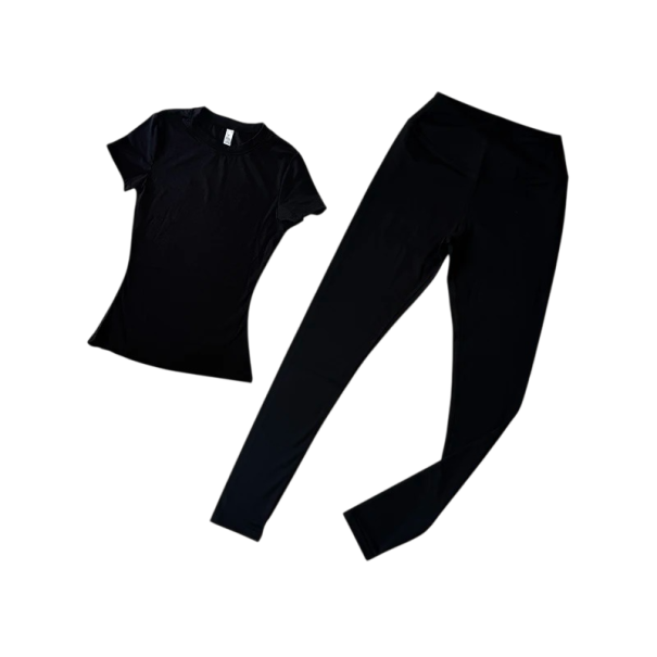 Dames sportset T-shirt met korte mouwen Leggings Effen Nylon Spandex Fitness yoga training zwart M